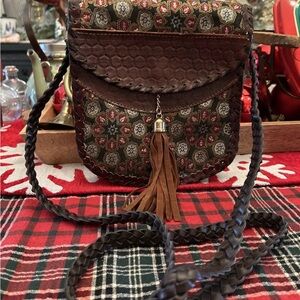 Handmade Leather & Syrian Fabric Tapestry Boho Handbag Shoulder Crossbody Bag